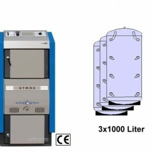 Atmos 49 kW Holzvergaser mit 3 x 1000 L Pufferspeichern Holz-Heizung Holzkessel