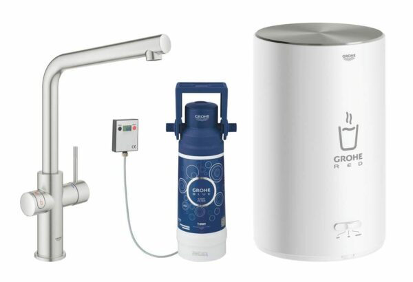 Grohe Armatur und Boiler Red Duo M-Size L-Auslauf supersteel