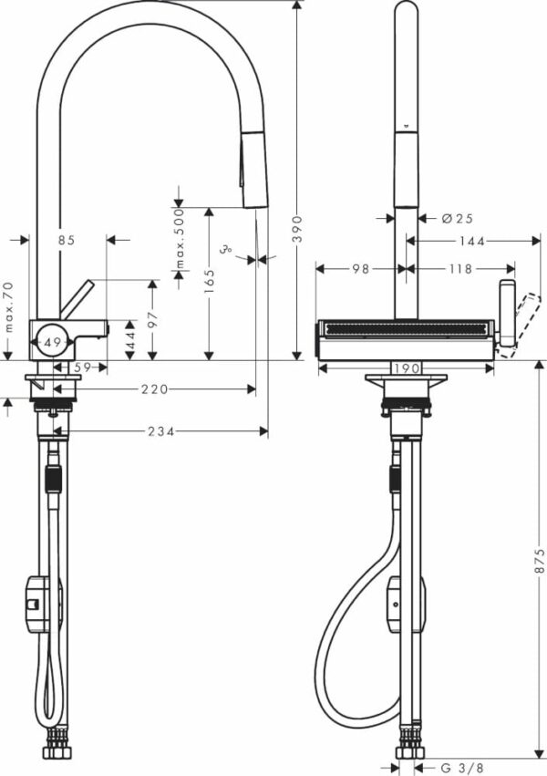 Hansgrohe Küchenarmatur Aquno Select M81 – 170 mit Ausziehbrause