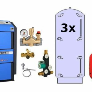 Atmos Holzkessel Basispaket HB2 mit 40 kW Holzvergaserkessel DC 40 GSE + 3x PAP Pufferspeicher 800 L