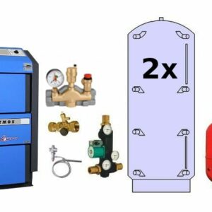 Atmos Holzkessel Basispaket HB2 mit 25 kW Holzvergaserkessel DC 25 GSE + 2x PAP Pufferspeicher 800 L