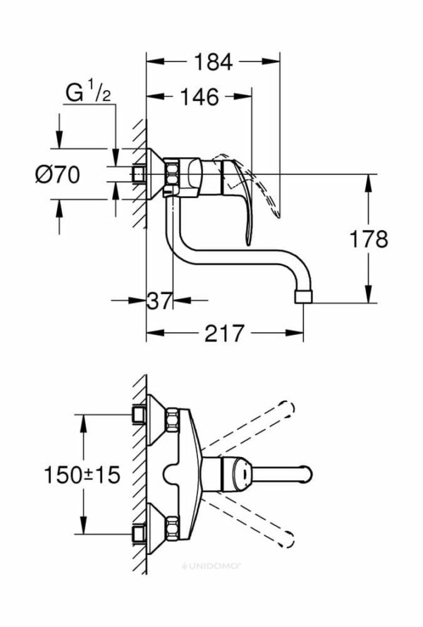 Grohe Küchenarmatur Eurosmart Wandmontage Ausladung 155 cm