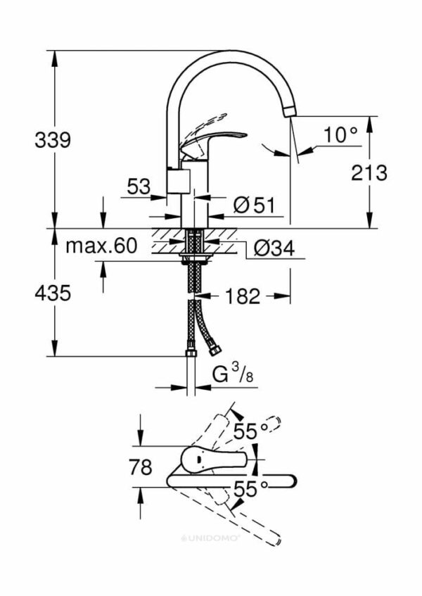 Grohe Küchenarmatur Eurosmart hoher Auslauf supersteel