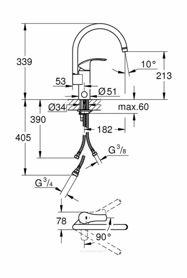 Grohe Küchenarmatur Eurosmart hoher Auslauf Geräteabsperrventil