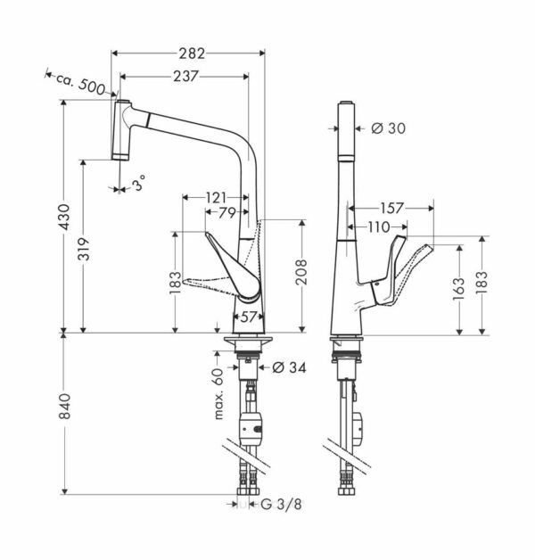 Hansgrohe Spültischmischer 320 Metris edelstahl-optik mit Ausziehbrause