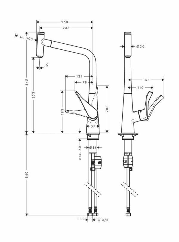 Hansgrohe Küchenarmatur Metris Select edelstahl-optik mit Ausziehauslauf