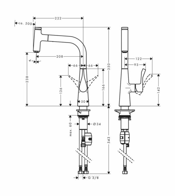 Hansgrohe Küchenarmatur Metris Select 240 edelstahl-optik mit Ausziehauslauf