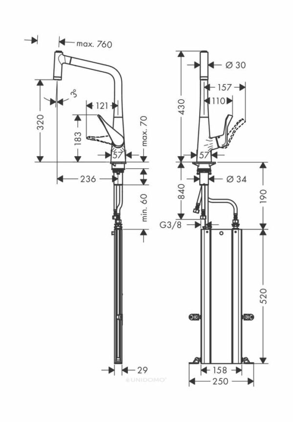 Hansgrohe Küchenarmatur 320 mit sBox Ausziehbrause M7116-H320 ST edelst.-optik