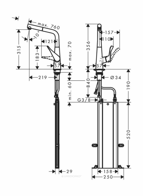 Hansgrohe Küchenarmatur 320 mit sBox Ausziehauslauf M7114-H320ST edelstahl-optik