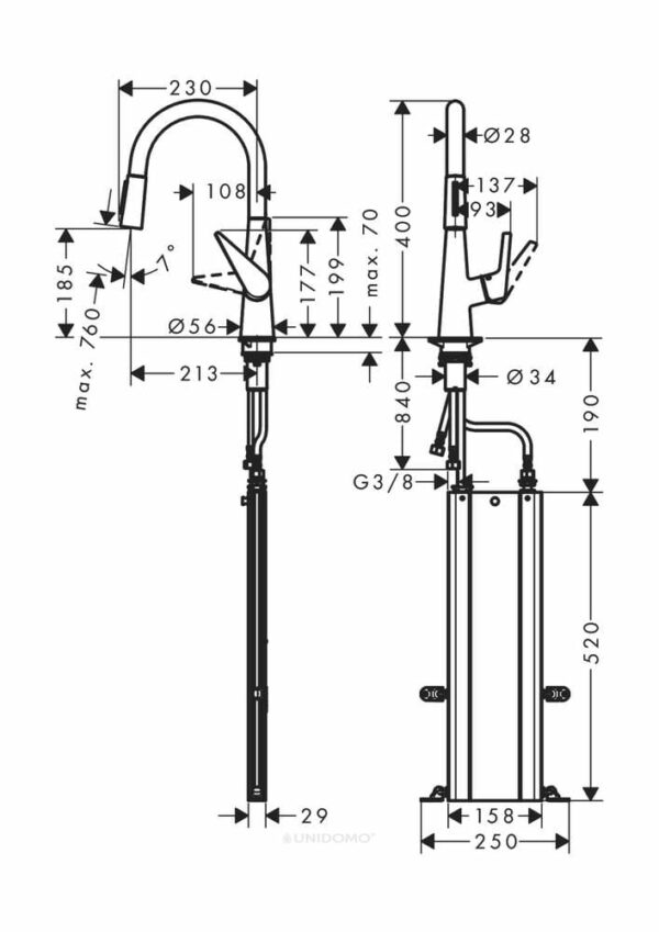 Hansgrohe Küchenarmatur 200 mit sBox Ausziehbrause M5116-H200ST edelstahl-optik