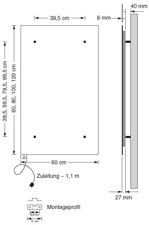 Infrarotheizung Glaspaneele rot 850 Watt Maße 60 x 100 cm