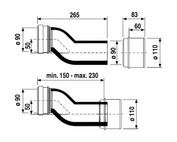 Sanit WC-Etagen-Anschlussbogen 50 mm DN90/DN100